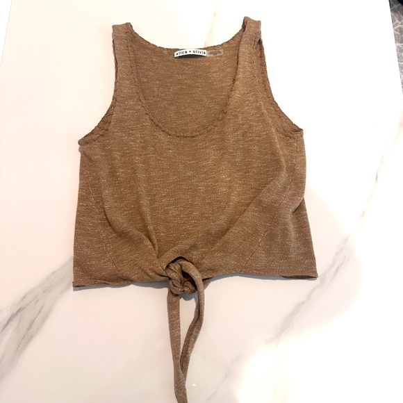 Alice + Olivia Tan Jacinda Tie Front Tank Top Size XS - Picture 1 of 5